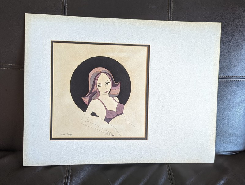 BEAUTIFUL PAINTING «70s MODEL» PETER MAX, JOHN LUKE EASTMAN STYLE BY DIANE TEDRA