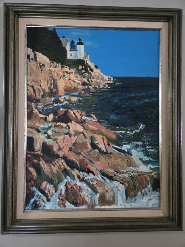 Framed Seascape Lighthouse Canvas Painting