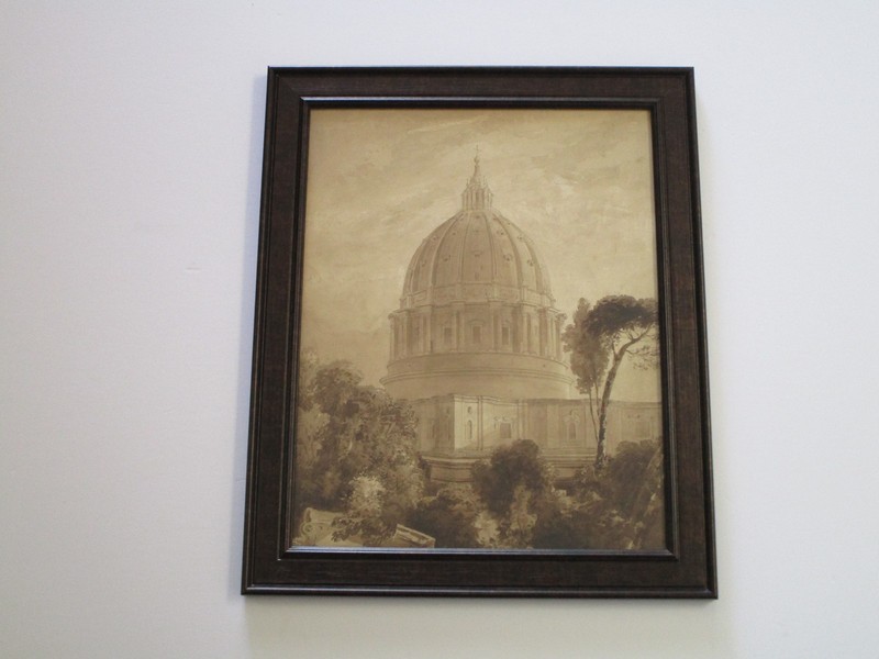 19TH CENTURY PAINTING ARCHITECTURAL ROOF TOP LANDSCAPE MYSTERY ARTIST OLD FINE