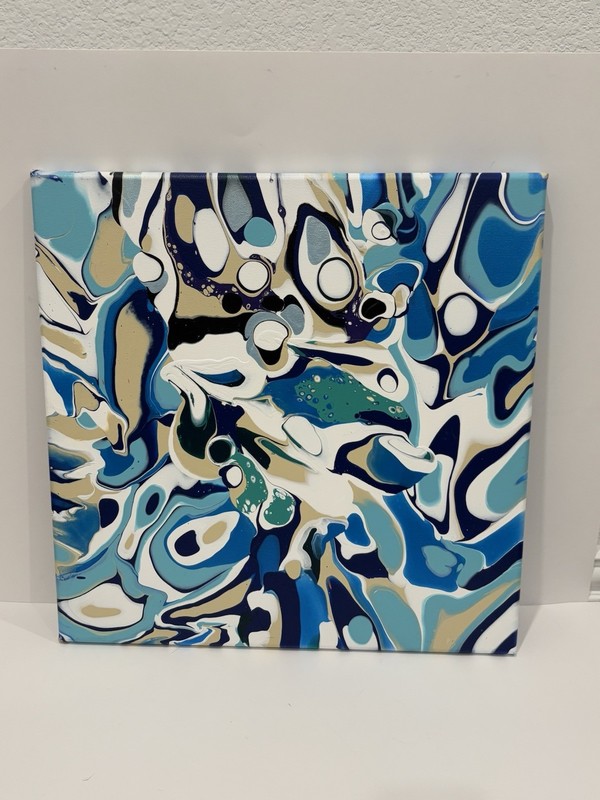 18x18 Blue -One-of-a-Kind Abstract Fluid Art Painting blind artist made gallery