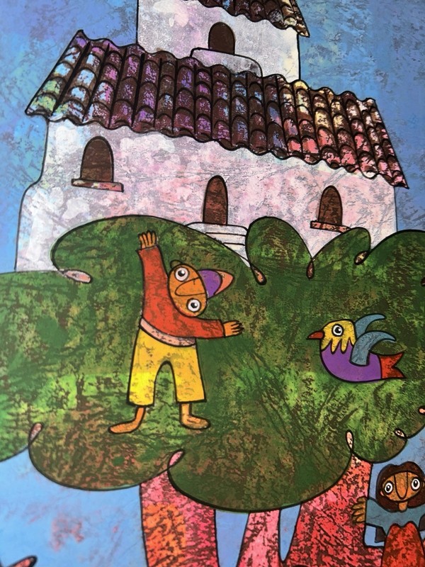 Original ‘21 A Buitron TREE OF LIFE House Dogs Folk Art Watercolor 11.75”x14.75” gallery