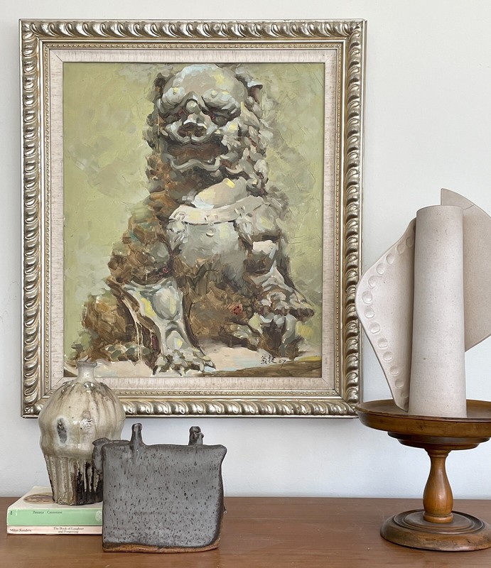 Foo Dog Expressionist Framed Oil Painting (Signed) gallery