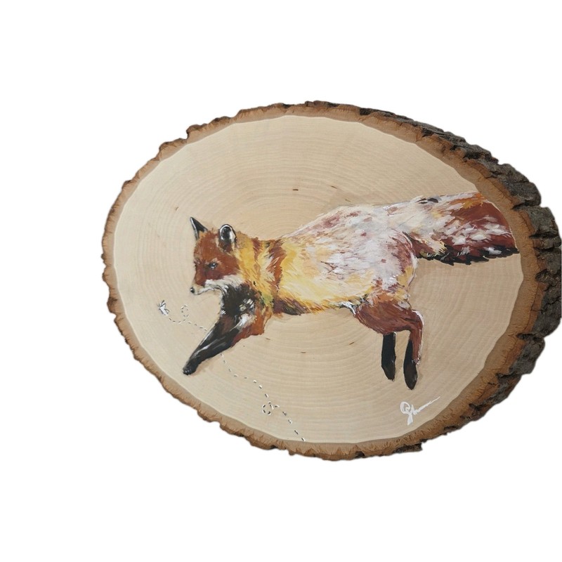 Fox Sliced Wood Cottage Core Wildlife Nursery Painting Butterfly