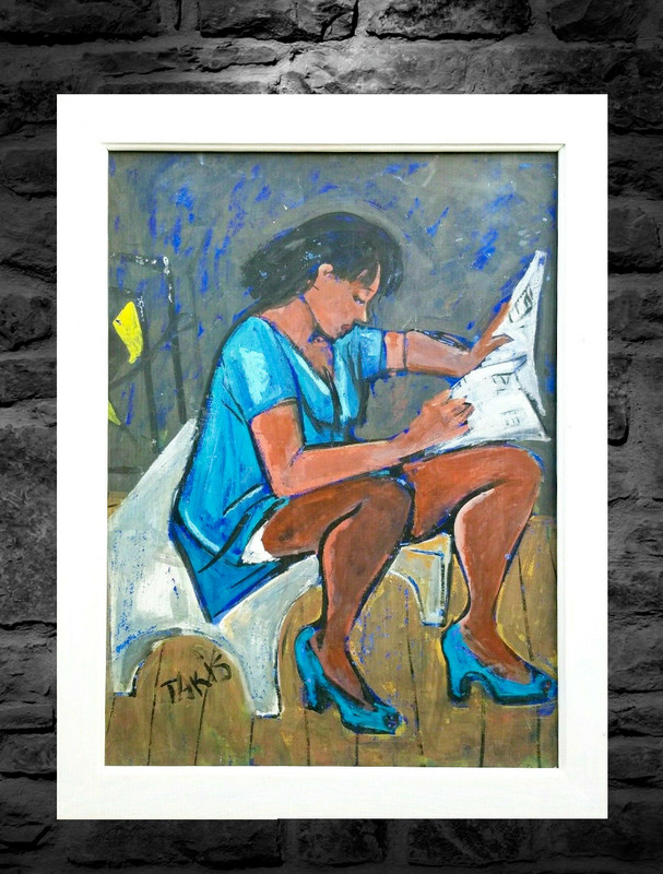 Nicholas Takis (New York, NY) Original Painting African American Woman Reading