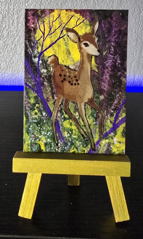 Aceo Original Mixed Media Painting, An Evening Stroll Through The Woods