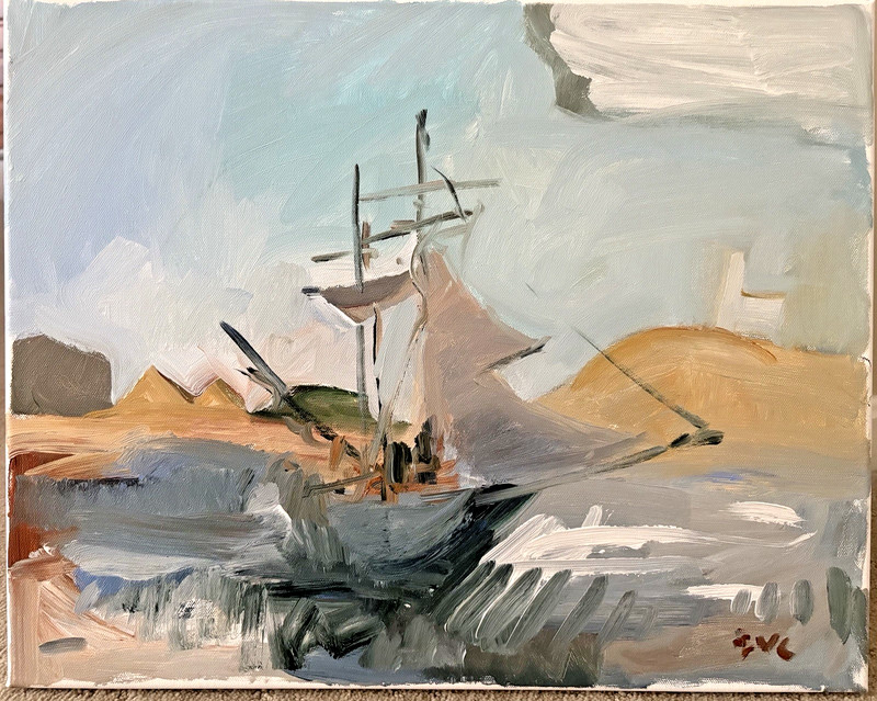 Nautical Seascape Modern Cubist Painting On 16”x20” Canvas Original Signed