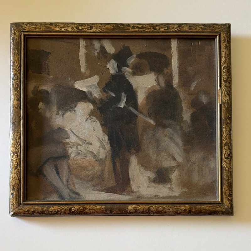 Impressionist Figures People Painting on Canvas Framed Ornate Gold-Tone Frame