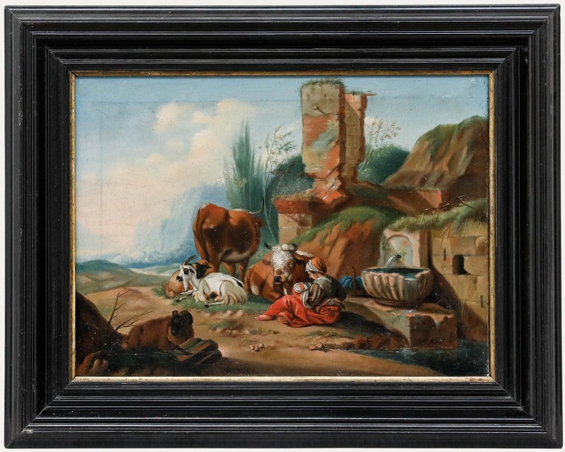Italian School c.1800 Oil – Shepherdess at The Well