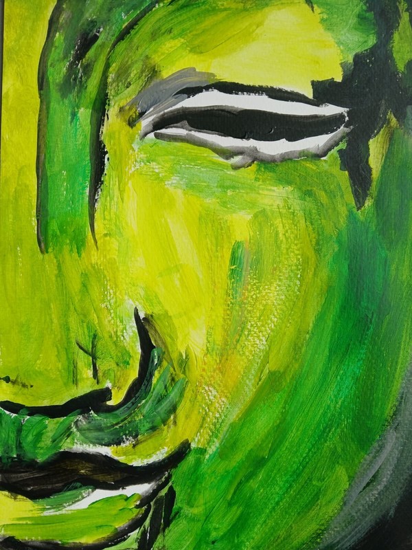 Expressionism/Abstract 11x14 Green Statue Signed Colorful Hand Made Painting gallery