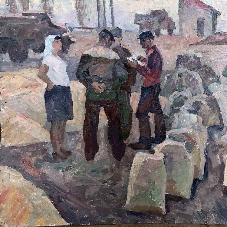 Old USSR OIL Hand PAINTING /Threshing Floor in Kolkhoz/Vintage Realism 1m=38" gallery