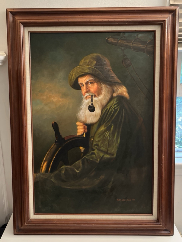 Kim Benson Old Sea Captain Oil on Canvas Original Painting Framed 44.5″ x 32.5″