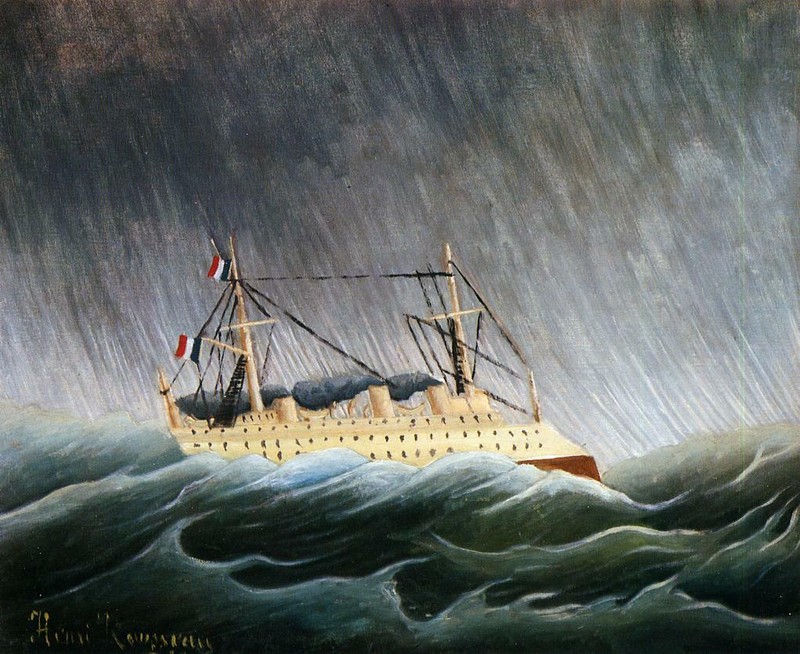 Oil painting Boat-in-a-Storm-Henri-Rousseau seascape with ocean waves on canvas