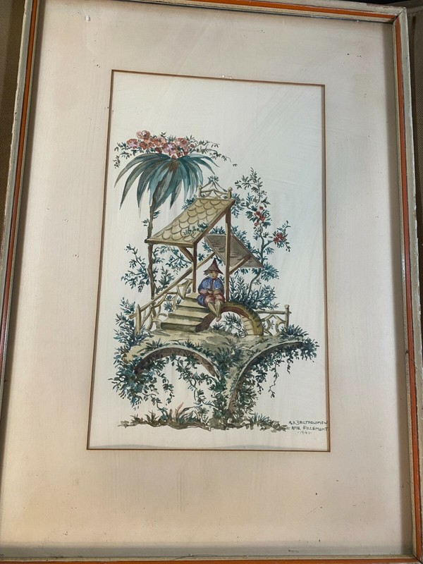 A.K. Bartholomew after Pillmont 1941 «Child On Bridge» Painting – Signed/Framed