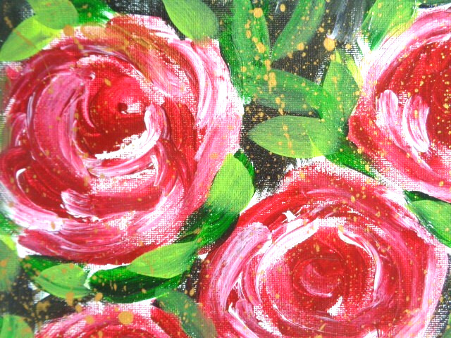 One Of A Kind - LARGE RED ROSES FLOWERS FLORAL Abstract Acrylic Painting ART gallery
