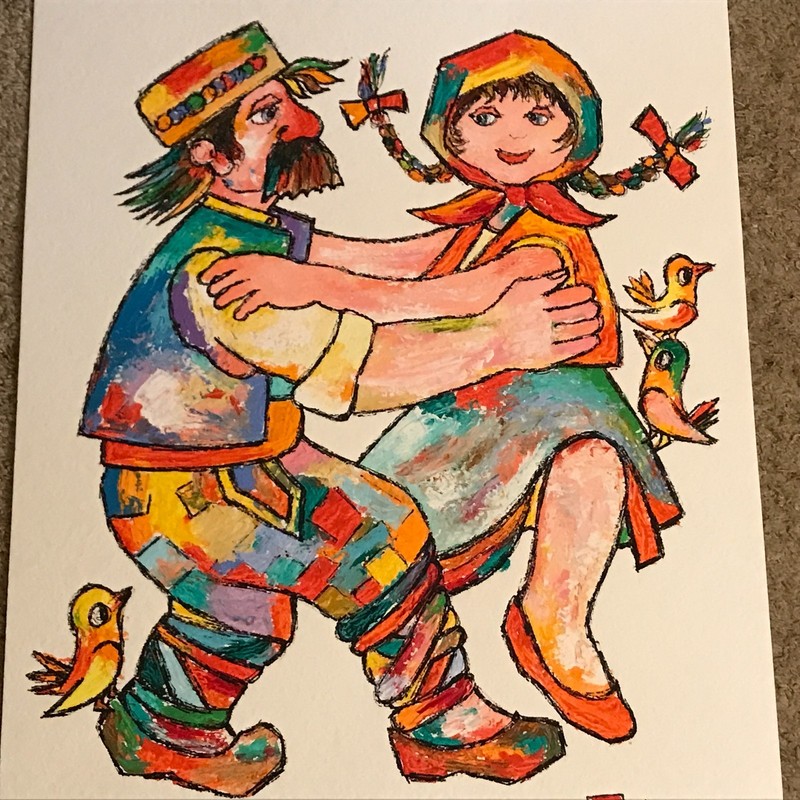 Jovan Obican "Celebration" Acrylic on Paper Painting of a Couple Dancing gallery