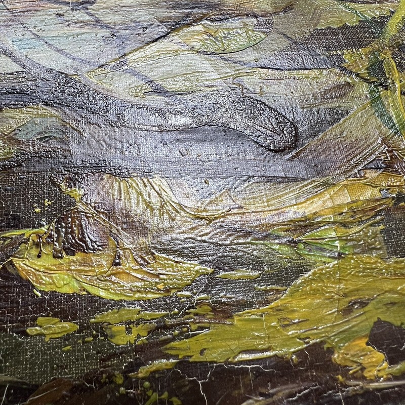 Vintage large oil painting landscape river mountains trees on Canvas gallery