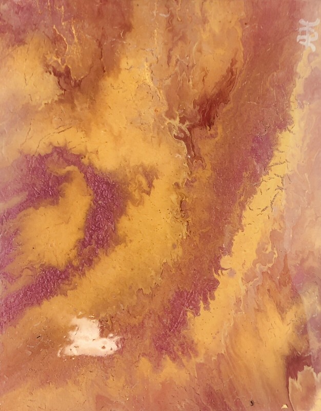 Set Of 2 Original 1-8×10 + 1-4×6 Acrylic Fluid Paint Pour Art On Canvas, Epoxy