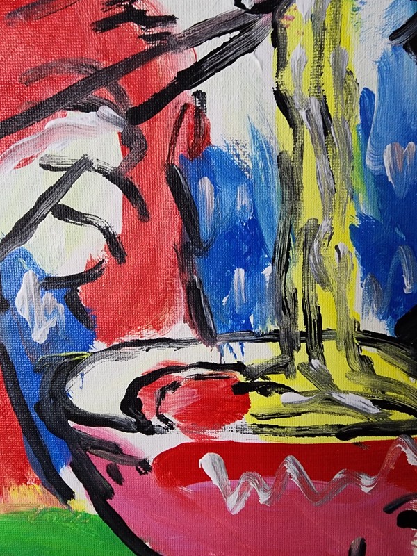 Original Cat Eating Ramen Painting Abstract Expressionist Canvas 11x14 Wall Art gallery