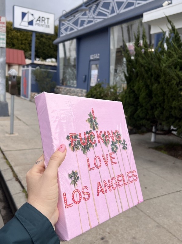 I Love Los Angeles Original Painting Pink Palm Trees Stretched Canvas Art Print gallery