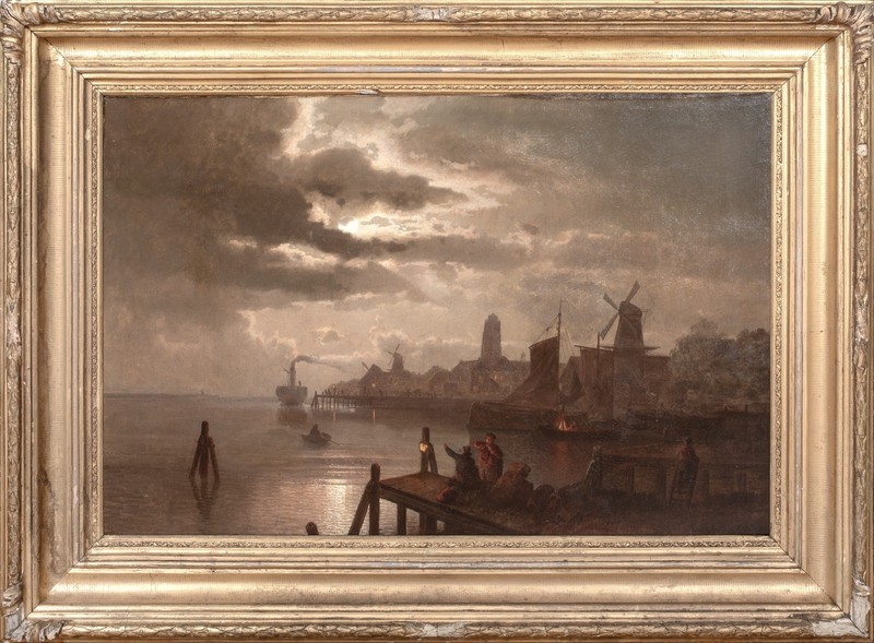 Large 19th Century Dutch Dordrecht Moonlit Landscape Felix KREUTZER (1835-1876)