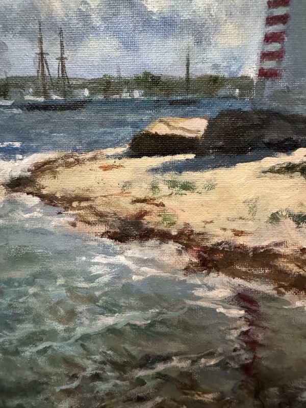 Original New Impressionist Brant Point Lighthouse Nantucket Island Canvas Board gallery