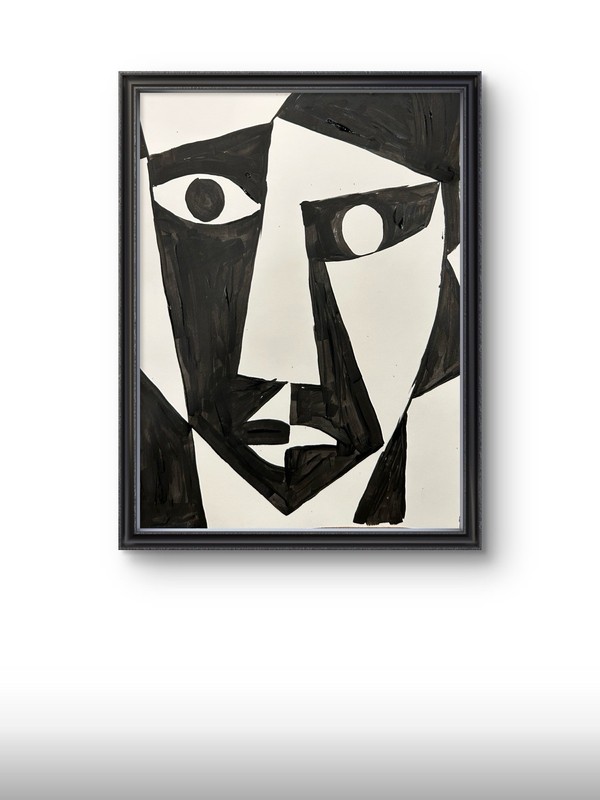Original Abstract Cubism Face Painting 9×12 paper Modern Wall Art Home Decor