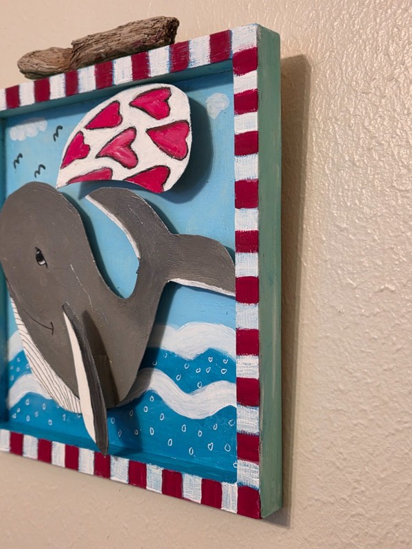 Folk Art Whale Hand Painted Shadow Box Diorama Colorful Small Wall Hanging gallery