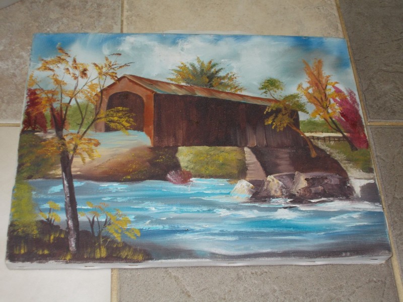 Vintage "Bridge Over Water" oil painting 12"x16"x.5" hand painted on canvas gallery