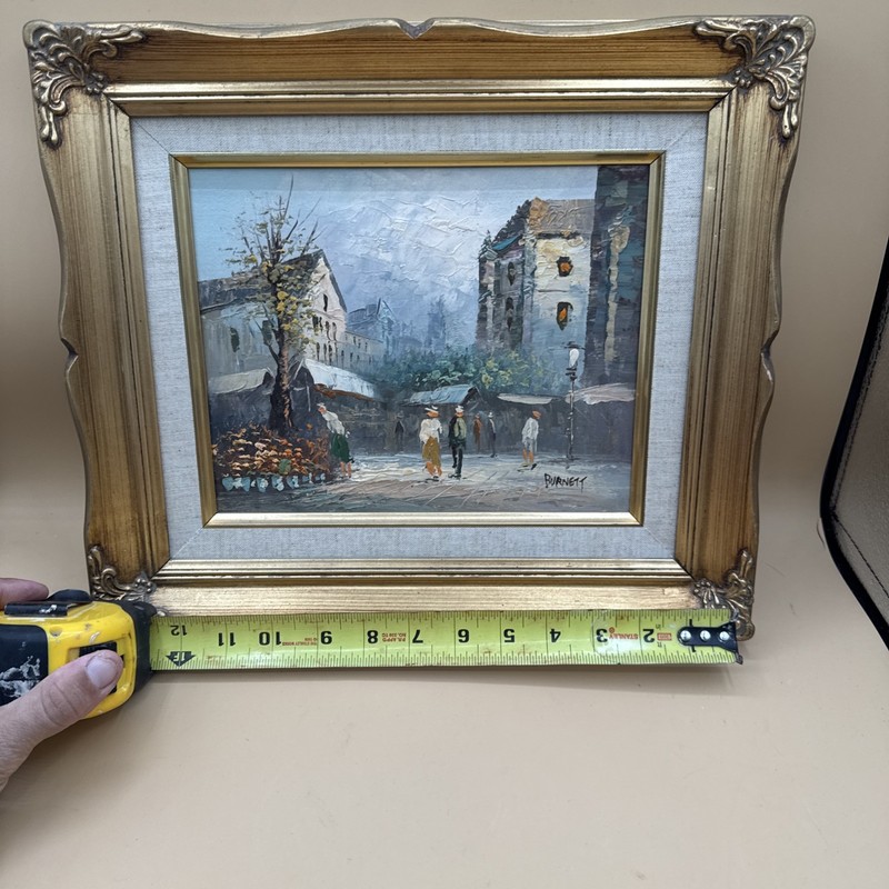 VINTAGE OIL PAINTING FRAMED «Parisian Street» SIGNED BURNETT