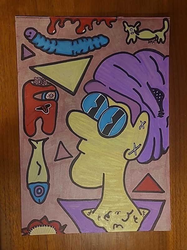 Original Painting Psychedelic Earthworm Charmer One Eyed Fish Animal Street Arts