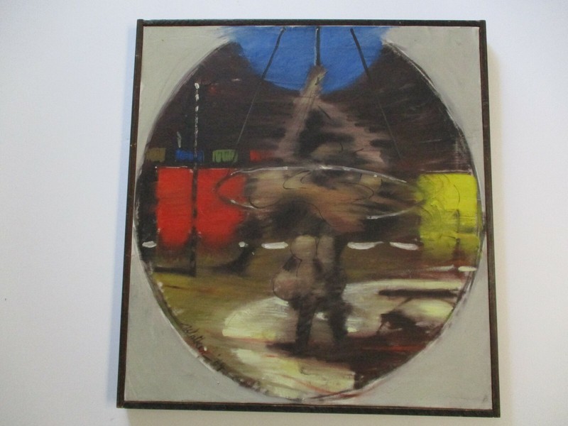 1950'S PAINTING SIGNED WALKER ARENA CIRCUS PERFORMER ABSTRACT EXPRESSIONISM MOD gallery