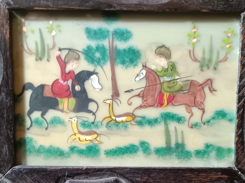 Persian miniature, Hunting Scene, Camel Bone,