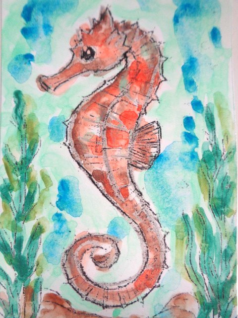 ACEO Sealife SEAHORSE Painting Art