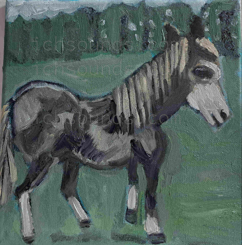 Original 8″x8″ horse oil painting on stretched canvas, signed on the back