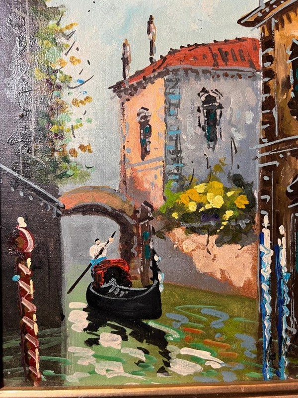Vintage Antonio DeVity Oil Painting Venice Italy Canal Venetian Art Landscape