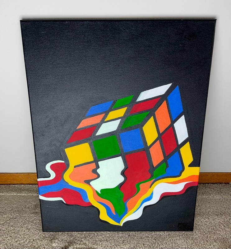 Melting Rubik’s Cube Multicolor Acrylic Painting on Canvas