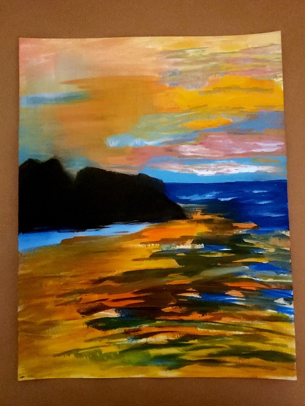 JULIEN Original 11X14 OCEAN LANDSCAPE Colorful Modern Art Acrylic Painting PAPER gallery