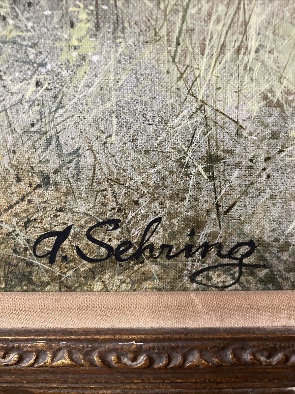 Adolf Sehring Original Painting On Canvas "Fishing" Framed 24" X 30" gallery