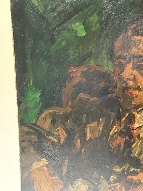ANTIQUE IMPRESSIONIST PAINTING 1910'S SIGNED OIL PORTRAIT MAN IN SUIT MYSTERY gallery