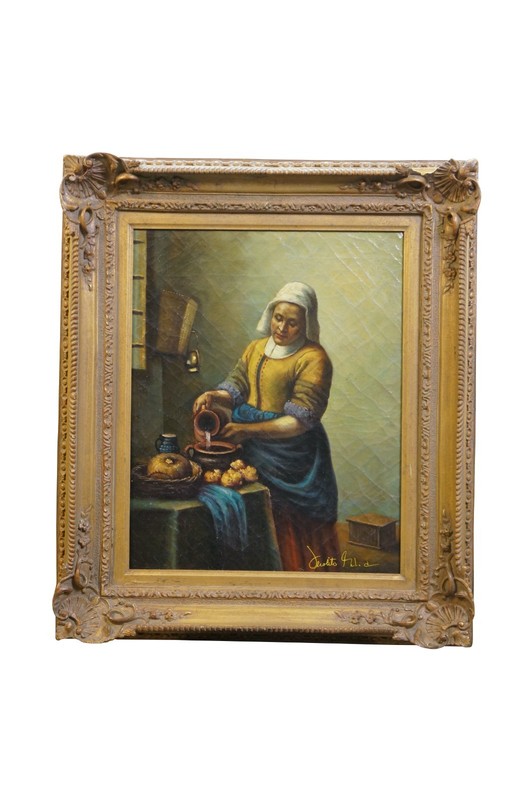 The Dutch Milkmaid Oil Painting on Burlap after Johannes Vermeer 27″