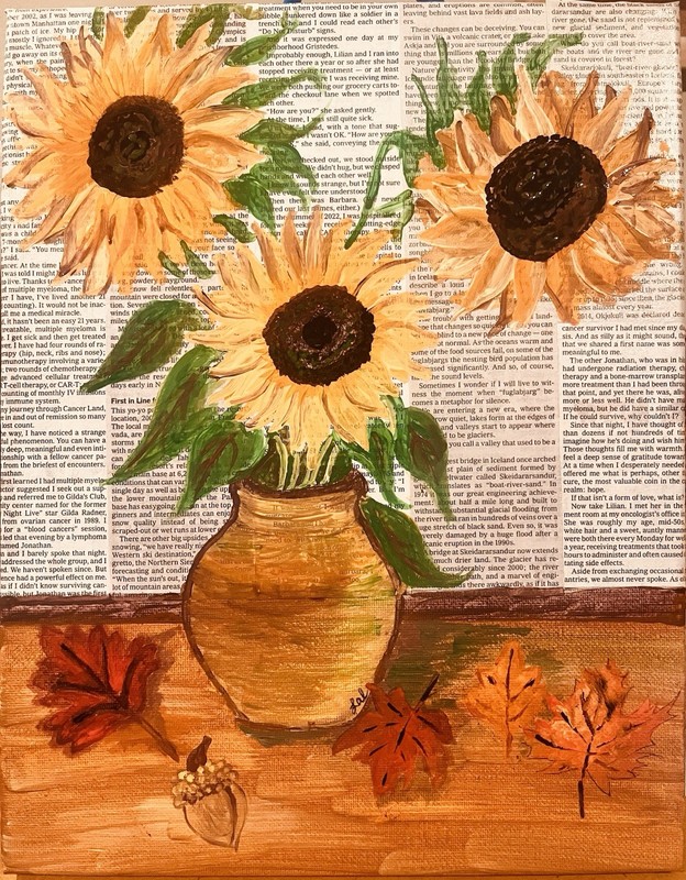 Sunflower Vase Painting on Newspaper Background Canvas Art