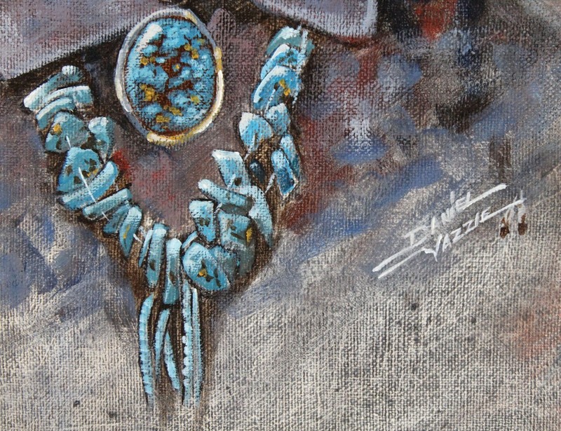 Daniel Yazzie 14x18 Oil Painting Portrait of Old Navajo Man Carved Mexico Frame gallery