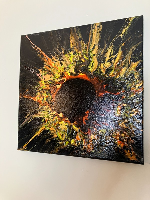 Painting on canvas » Sun Fury» black, orange, red yellow & gold.