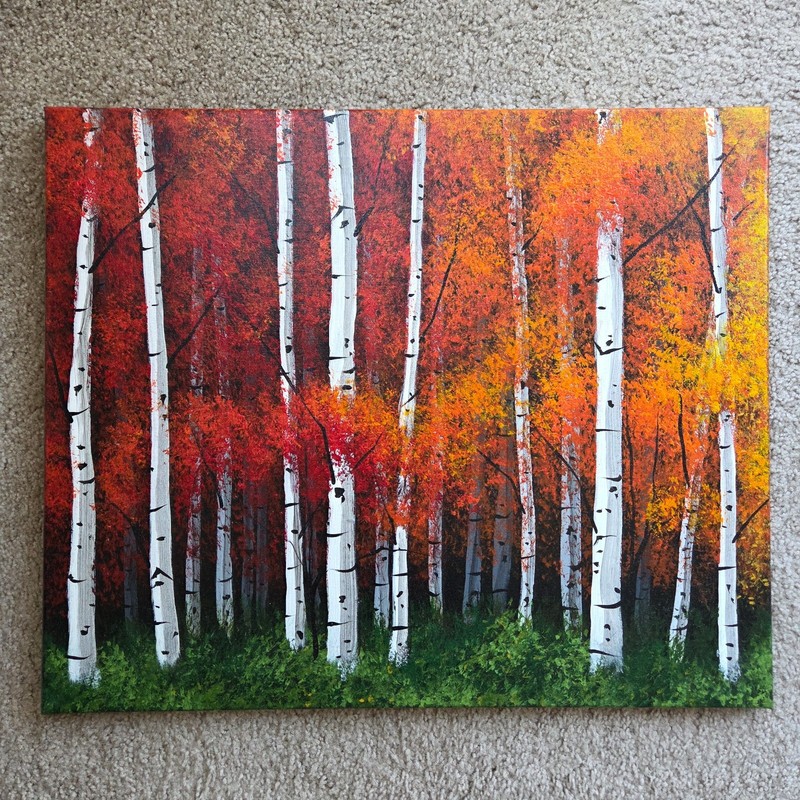 Rainbow of Aspen Trees Painting Triptych Original Signed Acrylic on Canvas 72x20 gallery