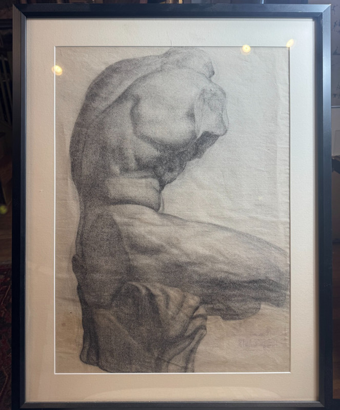 Baltimore School Original Charcoal Anatomical Torso Figure Study Framed Signed