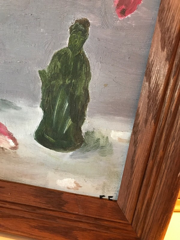 12x16 O/B Jade Figure & Magnolias In Green Pot Signed On Reverse 15x19 frame gallery