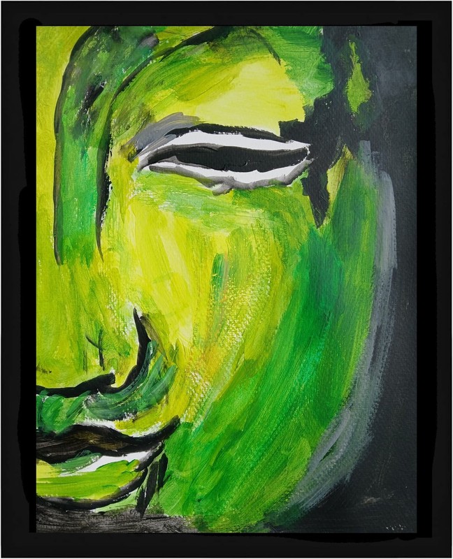 Expressionism/Abstract 11×14 Green Statue Signed Colorful Hand Made Painting