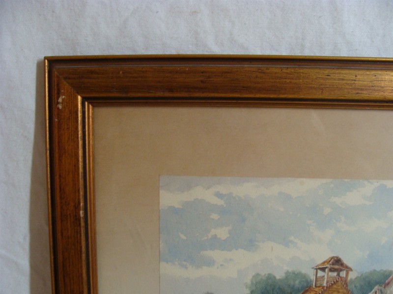 Antique 1895 Radclive Bucks Farm Barn Chickens Landscape W/C Painting gallery