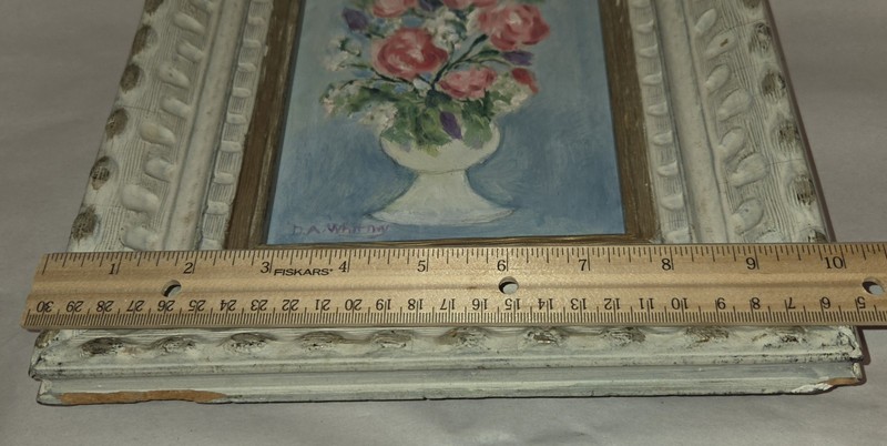 VTG Floral Still Life Painting Oil On Masonite Panel DA Whitney New England Art gallery