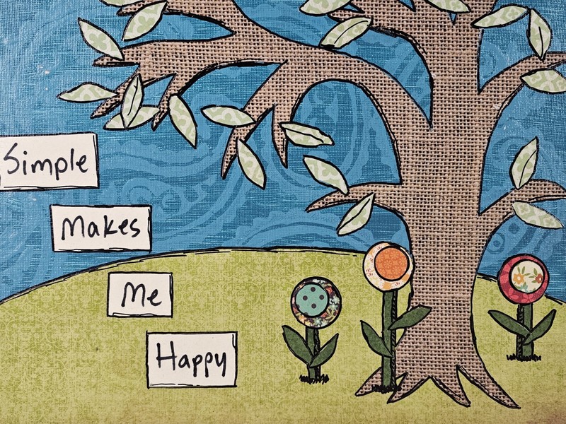 ART - Original Folk Art Collage Painting 12x9 Simple Makes Me Happy - Modern Art gallery